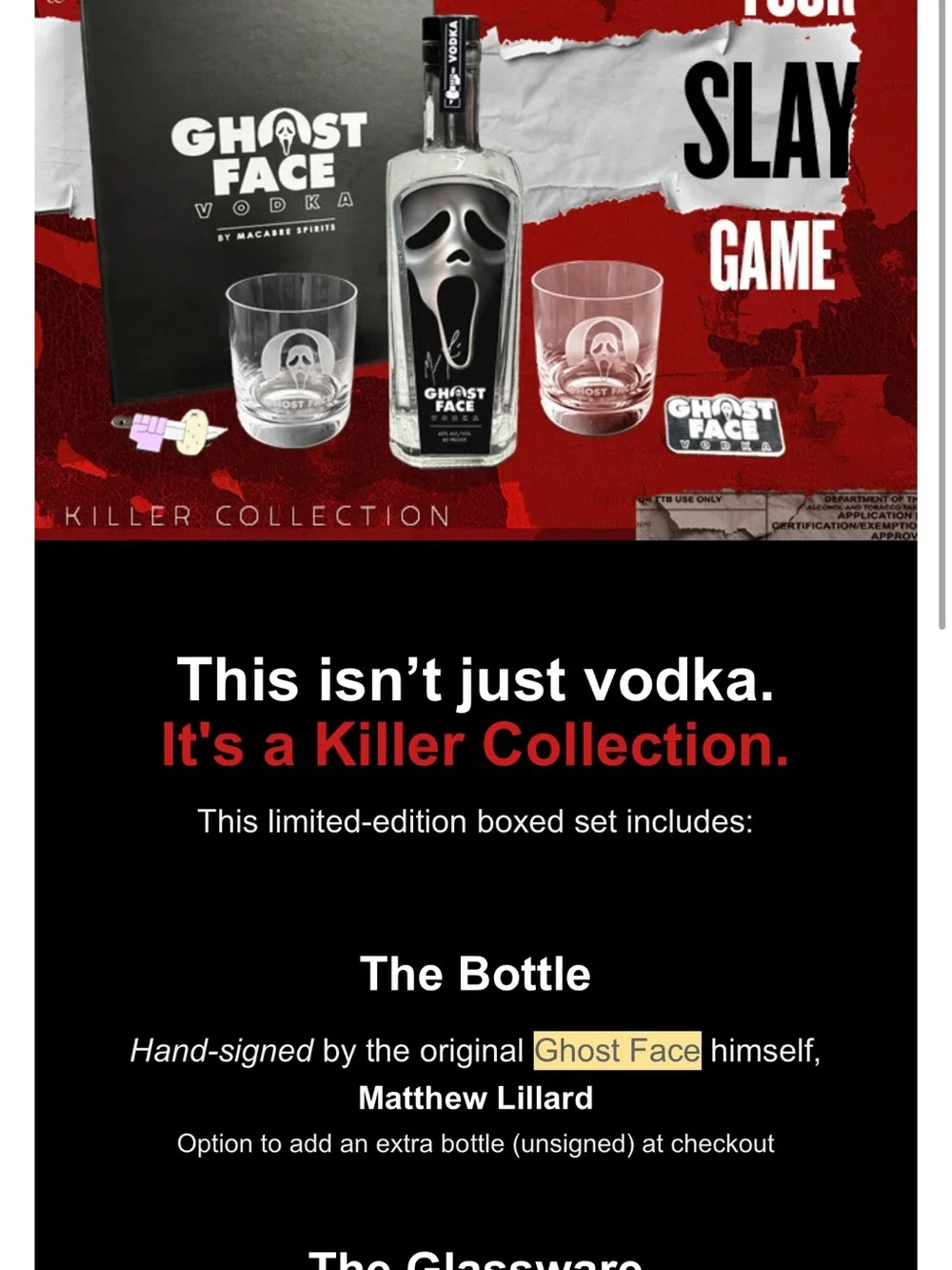 Signed Ghost Face Vodka Killer Collection Gift Set - Black & Red